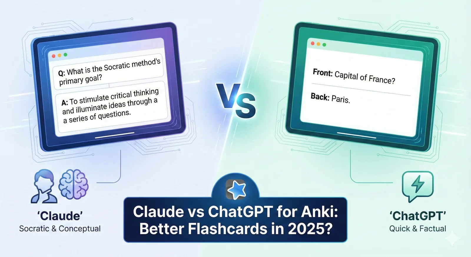 Split screen comparing Claude and ChatGPT interfaces for flashcard generation