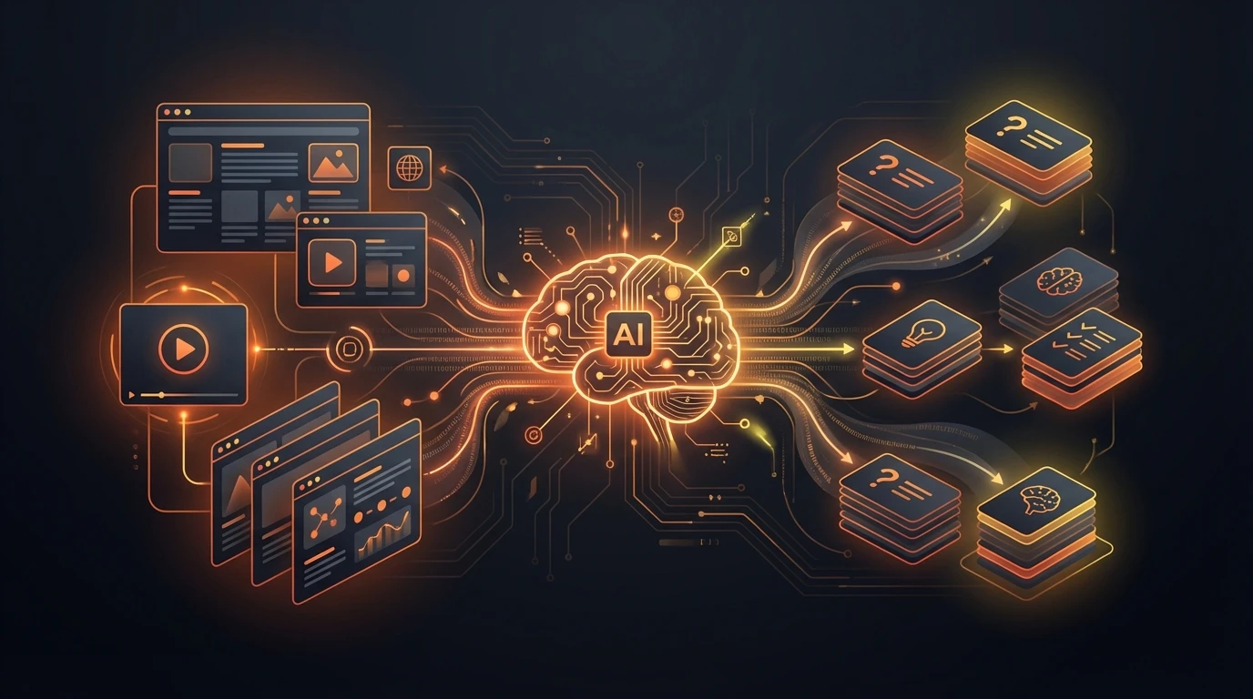 Web content transforming into flashcards