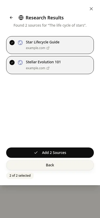 Research results with two selectable source cards