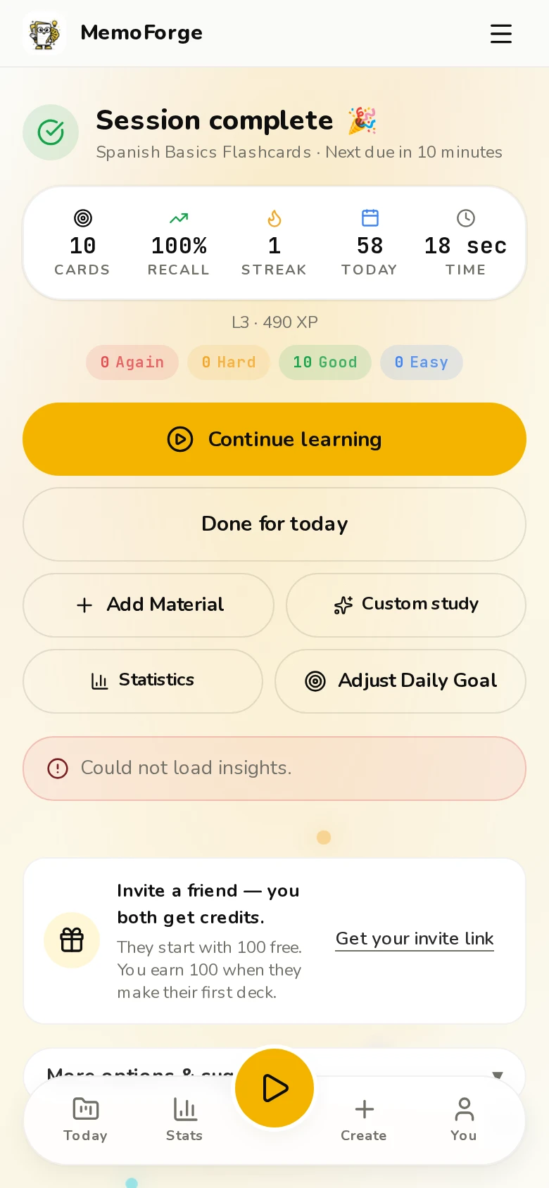 Session summary. — See your performance after every study session.