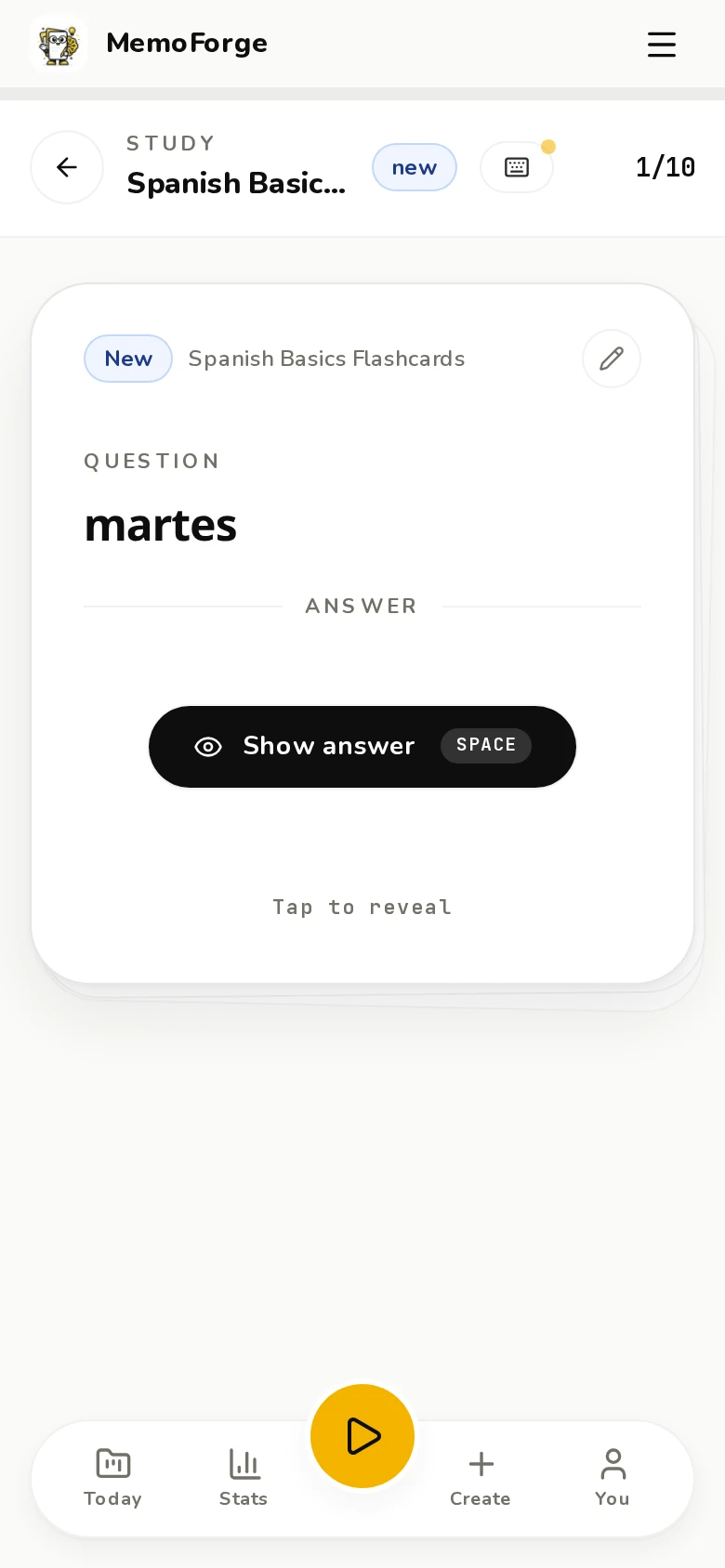 Spaced repetition that fits. — Smart flashcards that adapt to your memory.